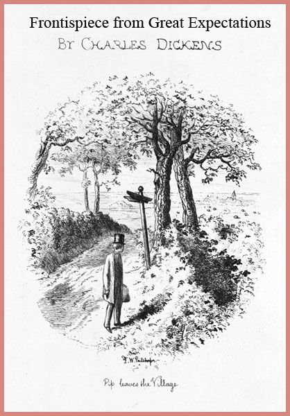 Frontispiece from Great Expectations: Pip leaves the village